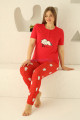 kırmızı renk ve kuzu desenli 79501 modal kısa kol teknur kadın büyük beden anne pijama takımı, tknr-79501, teknur pijama takımı