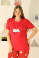 kırmızı renk ve kuzu desenli 79501 modal kısa kol teknur kadın büyük beden anne pijama takımı, tknr-79501, teknur pijama takımı, Teknur
