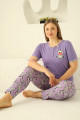 lila renk ve zebra desenli 79503 modal kısa kol teknur kadın büyük beden anne pijama takımı, tknr-79503, teknur pijama takımı, Teknur
