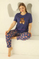 lacivert renk ve ayıcık desenli 79504 modal kısa kol teknur kadın büyük beden anne pijama takımı, tknr-79504, teknur pijama takımı, Teknur