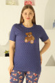 lacivert renk ve ayıcık desenli 79504 modal kısa kol teknur kadın büyük beden anne pijama takımı, tknr-79504, teknur pijama takımı, Teknur