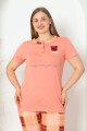 somon renk ve ekose desenli 79506 modal kısa kol teknur kadın büyük beden anne pijama takımı, tknr-79506, teknur pijama takımı