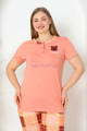 somon renk ve ekose desenli 79506 modal kısa kol teknur kadın büyük beden anne pijama takımı, tknr-79506, teknur pijama takımı, Teknur