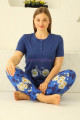 lacivert renk ve papatya desenli 79507 modal kumaş teknur kadın büyük beden anne pijama takımı, eli̇t0079507, teknur pijama takımı
