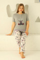 gri renk ve geyik desenli 79508 modal kumaş teknur kadın büyük beden anne pijama takımı, eli̇t0079508, teknur pijama takımı, Teknur