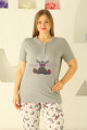gri renk ve geyik desenli 79508 modal kumaş teknur kadın büyük beden anne pijama takımı, eli̇t0079508, teknur pijama takımı