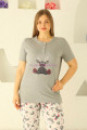 gri renk ve geyik desenli 79508 modal kumaş teknur kadın büyük beden anne pijama takımı, eli̇t0079508, teknur pijama takımı, Teknur