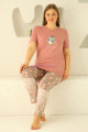 gül kurusu renk ve penguen desenli 79509 modal kumaş teknur kadın büyük beden anne pijama takımı, eli̇t0079509, teknur pijama takımı, Teknur