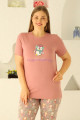 gül kurusu renk ve penguen desenli 79509 modal kumaş teknur kadın büyük beden anne pijama takımı, eli̇t0079509, teknur pijama takımı, Teknur