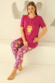 fuşya renk ve desenli 79510 modal kumaş teknur kadın büyük beden anne pijama takımı, eli̇t0079510, teknur pijama takımı