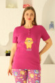 fuşya renk ve desenli 79510 modal kumaş teknur kadın büyük beden anne pijama takımı, eli̇t0079510, teknur pijama takımı