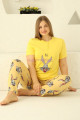 sarı renk ve tavşan desenli 79511 modal kumaş teknur kadın büyük beden anne pijama takımı, eli̇t0079511, teknur pijama takımı