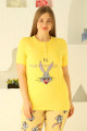 sarı renk ve tavşan desenli 79511 modal kumaş teknur kadın büyük beden anne pijama takımı, eli̇t0079511, teknur pijama takımı