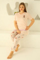 krem renk ve çizgi desenli 79512 modal kumaş teknur kadın büyük beden anne pijama takımı, eli̇t0079512, teknur pijama takımı