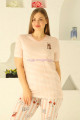krem renk ve çizgi desenli 79512 modal kumaş teknur kadın büyük beden anne pijama takımı, eli̇t0079512, teknur pijama takımı, Teknur