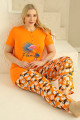 sarı renk ve flamingo desenli 79520 modal kumaş teknur kadın büyük beden anne pijama takımı, eli̇t0079520, teknur pijama takımı