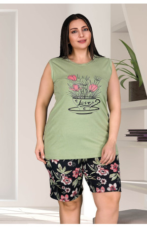 Lady 10252 Büyük Beden Battal Boy Şortlu Pijama Takım 2020 Sezonu - 2XL - 3XL - 4XL Beden Seçenekli