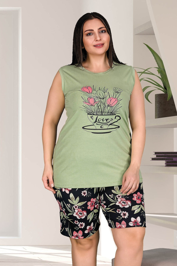 lady 10252 büyük beden battal boy şortlu pijama takım 2020 sezonu - 2xl - 3xl - 4xl beden seçenekli, ladybttlsrtl10253, lady pijama takımı, Lady