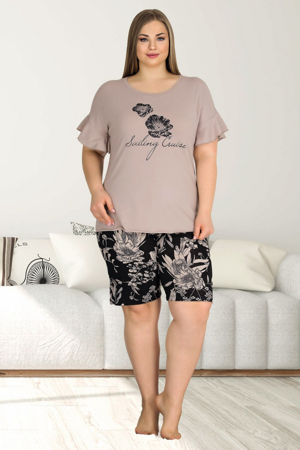 lady 10335 büyük beden battal boy şortlu pijama takımı 2021 sezonu - 2xl - 3xl - 4xl beden seçenekli, ladybttlsrtl10335, lady pijama takımı, Lady