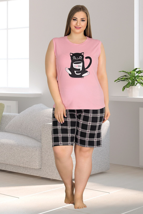 lady 10339 pembe renk büyük beden battal boy şortlu pijama takımı 2021 sezonu - 2xl - 3xl - 4xl beden seçenekli, ladybttlsrtl10339, lady pijama takımı