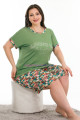 yeşil renk ve desenli lady 10390 büyük beden battal boy şortlu pijama takım, lady-10390, lady pijama takımı
