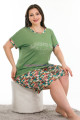 yeşil renk ve desenli lady 10390 büyük beden battal boy şortlu pijama takım, 8509990021887, lady pijama takımı, Lady