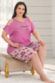 pembe renk ve çiçek desenli lady 10393 büyük beden battal boy şortlu pijama takım, lady-10393, lady pijama takımı, Lady