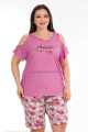 pembe renk ve çiçek desenli lady 10393 büyük beden battal boy şortlu pijama takım, lady-10393, lady pijama takımı