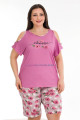 pembe renk ve çiçek desenli lady 10393 büyük beden battal boy şortlu pijama takım, lady-10393, lady pijama takımı, Lady