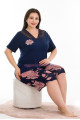 lacivert renk ve çiçek desenli lady 10382 büyük beden battal boy şortlu pijama takım, qs-lady10382-2xl, lady pijama takımı, Lady
