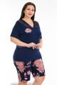 lacivert renk ve çiçek desenli lady 10382 büyük beden battal boy şortlu pijama takım, qs-lady10382-2xl, lady pijama takımı, Lady
