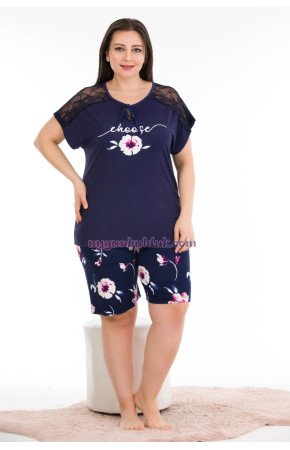 Lacivert Renk ve Desenli Lady 10389 Büyük Beden Battal Boy Şortlu Pijama Takım Lacivert Renk ve Desenli Lady 10389 Büyük Beden Battal Boy Şortlu Pijama Takım