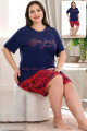 lacivert renk ve çiçek desenli lady 10395 büyük beden battal boy şortlu pijama takım, eli̇t-lady-10395-2xl, lady pijama takımı, Lady