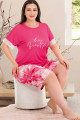 pembe renk ve çiçek desenli lady 10396 büyük beden battal boy şortlu pijama takım, lady-10396-2xl, lady pijama takımı, Lady