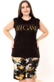 siyah renk ve çiçek desenli lady 10397 büyük beden battal boy şortlu pijama takım, ub-lady10399-2xl, lady pijama takımı, Lady