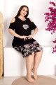 siyah renk ve çiçek desenli lady 10401 büyük beden battal boy şortlu pijama takım, ub-lady10401-2xl, lady pijama takımı, Lady