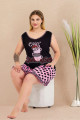 rahat ve şık kadınların tercihi lady 10431 puantiyeli ve pembe - siyah renkli büyük beden şortlu anne pijama takımı, 8509990023560, lady pijama takımı, Lady