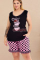 rahat ve şık kadınların tercihi lady 10431 puantiyeli ve pembe - siyah renkli büyük beden şortlu anne pijama takımı, 8509990023560, lady pijama takımı, Lady