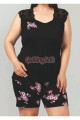 siyah renk ve çiçek desenli lady 10382 büyük beden battal boy şortlu pijama takım, lady10359-2x, lady pijama takımı, Lady