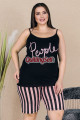 rahat ve şık kadın lady 10381 çizgili desen, siyah renkli renk büyük beden şortlu anne pijama takımı, 8509990018665, lady pijama takımı, Lady
