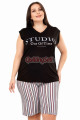 rahat ve şık kadınların tercihi lady 10402 çizgili ve siyah renkli büyük beden şortlu anne pijama takımı, qs-lady-10402-2xl, lady pijama takımı, Lady