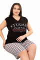 rahat ve şık kadınların tercihi lady 10402 çizgili ve siyah renkli büyük beden şortlu anne pijama takımı, qs-lady-10402-2xl, lady pijama takımı, Lady