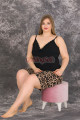 rahat ve şık kadınların tercihi lady 10421 leopar desenli ve siyah renkli büyük beden şortlu anne pijama takımı, 8509990017477, lady pijama takımı, Lady