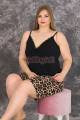 rahat ve şık kadınların tercihi lady 10421 leopar desenli ve siyah renkli büyük beden şortlu anne pijama takımı, 8509990017477, lady pijama takımı, Lady
