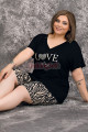 rahat ve şık kadınların tercihi lady 10422 zebra desenli ve siyah renkli büyük beden şortlu anne pijama takımı, 8509990017446, lady pijama takımı, Lady
