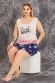 rahat ve şık kadın lady 10423 desenli lacivert beyaz renk büyük beden şortlu anne pijama takımı, 8509990022501, lady pijama takımı, Lady