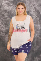 rahat ve şık kadın lady 10423 desenli lacivert beyaz renk büyük beden şortlu anne pijama takımı, 8509990022501, lady pijama takımı, Lady