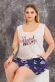 rahat ve şık kadın lady 10423 desenli lacivert beyaz renk büyük beden şortlu anne pijama takımı, 8509990022501, lady pijama takımı, Lady