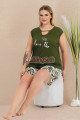 rahat ve şık kadınların tercihi lady 10424 desenli  ve haki renkli şortlu büyük beden anne pijama takımı, 8509990023867, lady pijama takımı, Lady