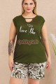 rahat ve şık kadınların tercihi lady 10424 desenli  ve haki renkli şortlu büyük beden anne pijama takımı, 8509990023867, lady pijama takımı, Lady
